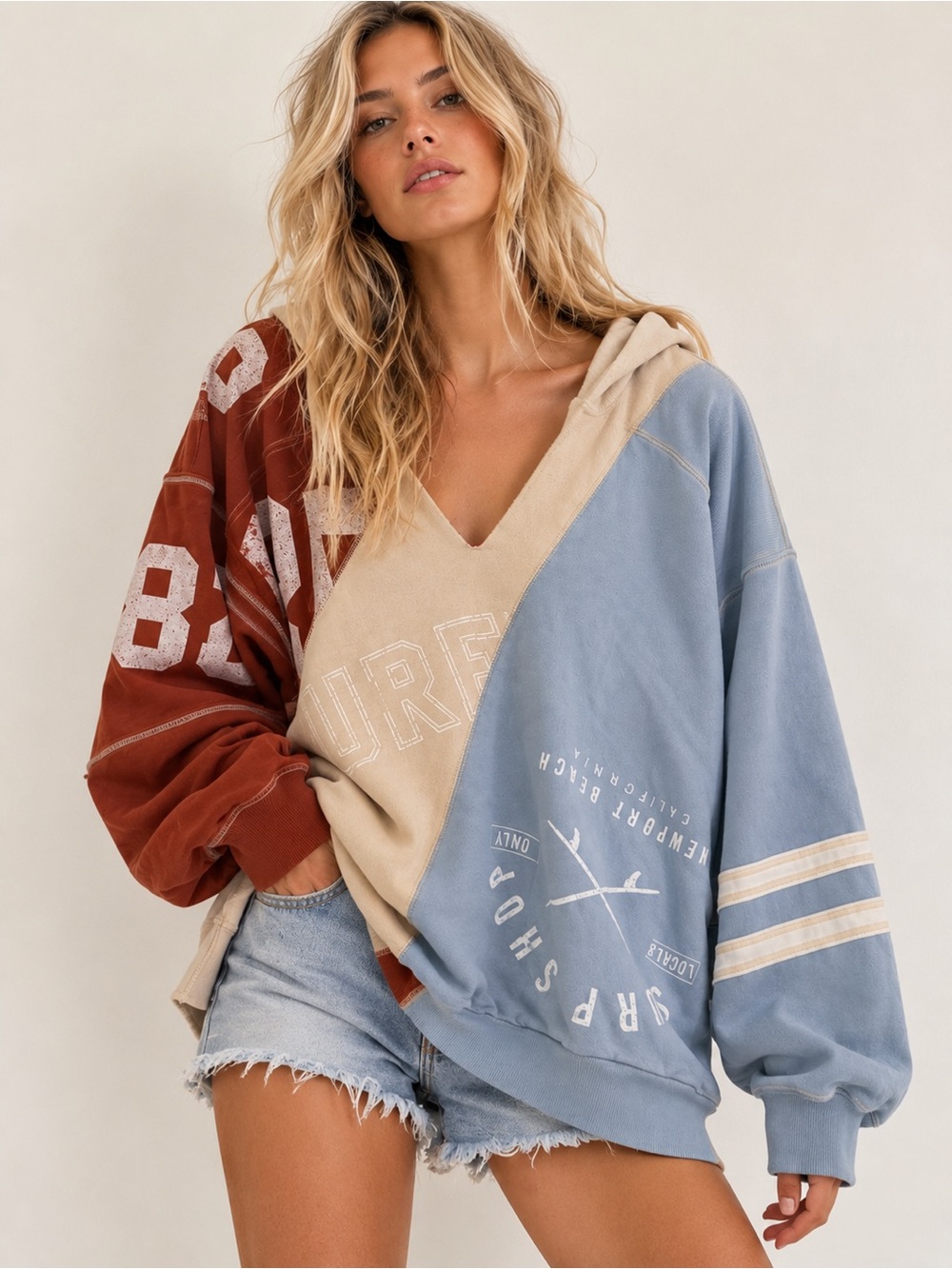Free People Beach Break Graphic Hoodie Colorblock Oversized Pullover